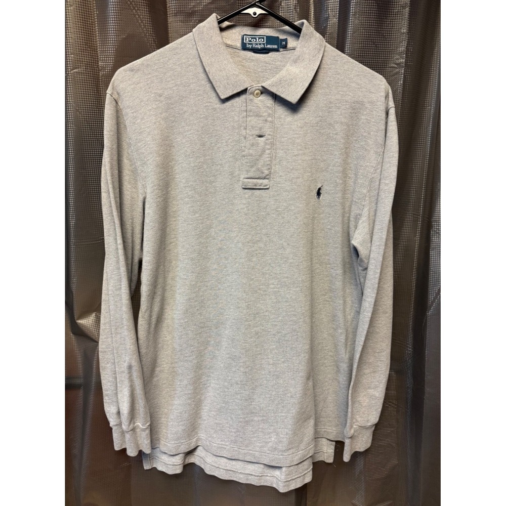 Polo Ralph Lauren Polo Shirt Men's Size Med Gray Long Sleeve Collared Pony Logo